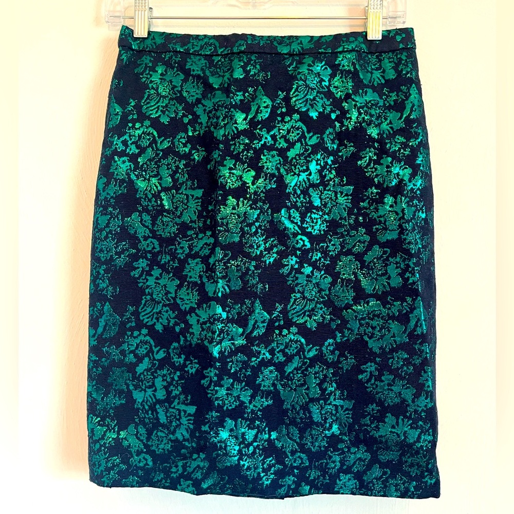 NEW J. Crew Metallic Floral Pencil Skirt
